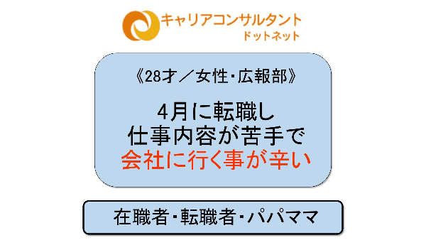 28才 女性 広報部 4月に転職し仕事内容が苦手で会社に行く事が辛い キャリアコンサルタントドットネット